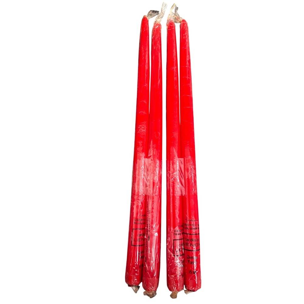 Lenox Red Dinner Taper Candles 15 Inch Standtite Base Set of 4 NEW